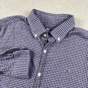 Vineyard Vines Whale Button Shirt Men's Medium Gray Blue Plaid